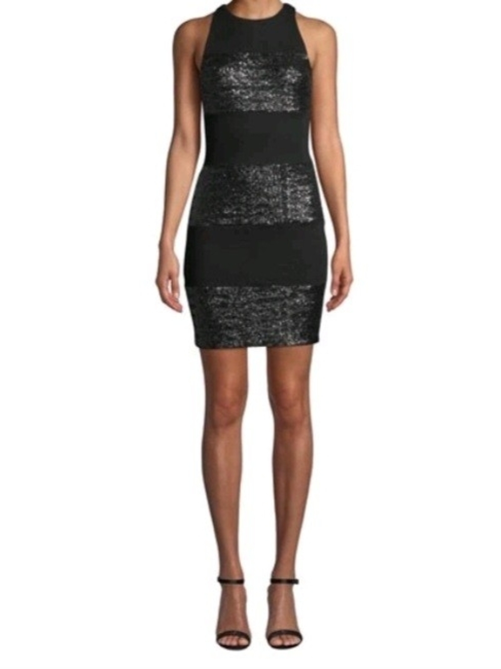Bailey 44 Black Sequin Panel Halter Mini Dress